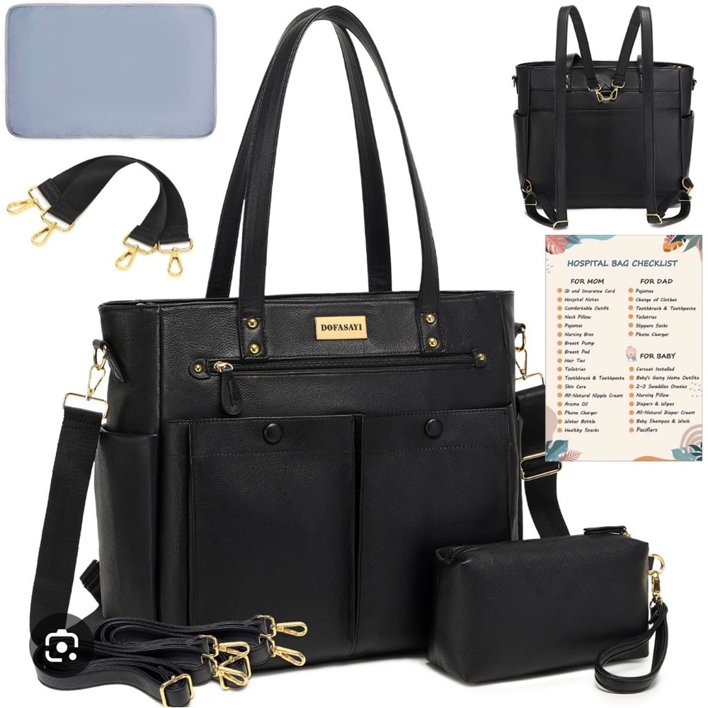 EUC Black Vegan Leather Women's Laptop / Diaper Bag with Backpack Straps